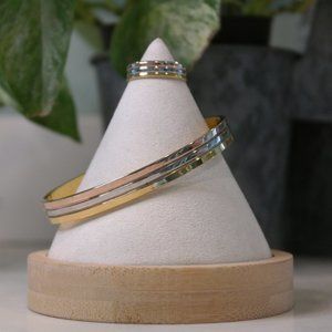 Magnetic Therapy Tri Color Cuff Bracelet and Ring 24k Gold Electro Plated